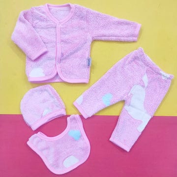 Winter Velvet Newborn Baby Suit 4 Pcs,pink